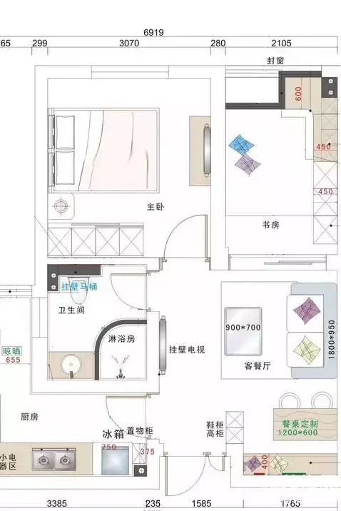 54㎡两室两厅，一厨一卫